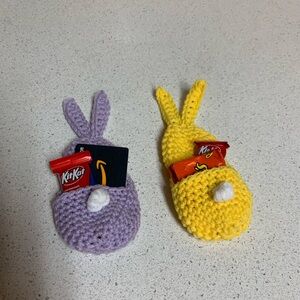 Easter Bunny Pockets New Handmade Crochet Purple and Yellow
